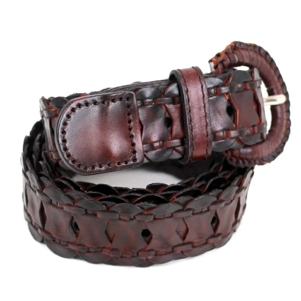 VTG WOVEN BROWN GENUINE LEATHER 1 1/8